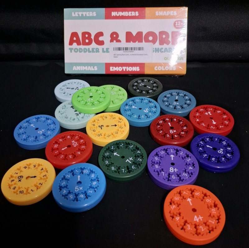 16 New Math Fidgets (2.2" Diameter) and 1 New ABC Learning Flash Card Box (Measurements- 8" X 4.1")