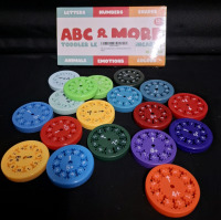 16 New Math Fidgets (2.2" Diameter) and 1 New ABC Learning Flash Card Box (Measurements- 8" X 4.1")