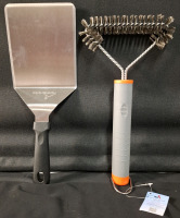 1 New UNCO 12" Long 3-Sided Grill Brush & 1 New 13" Homenote Spatula