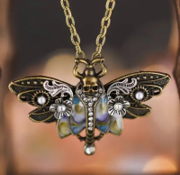 Vintage Moth Skull Pendant Cubic Zirconia Necklace <br/>Pendant Approximately 1.45 x 2.20 inch with Chain Appr 20 Inch