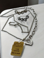 Sterling 4 Paw Print Threader Earrings/ Vintage DOrlan signed Chain