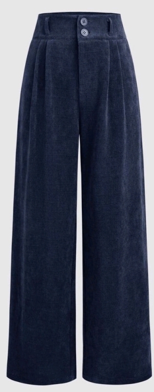 New Size Large Women's CIDER Navy Corduroy High Rise Waist Solid Pleated Wide Leg Trouser Pants