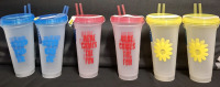 12 New Trueliving Plastic Cups with Lids & Straws | 739ml Each | Height- 7.8" Each