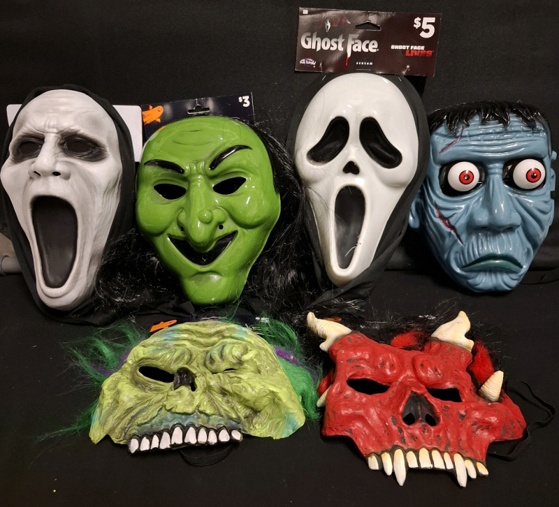 6 New Assorted Themed Face Masks | Tallest Measure Heights- 13"