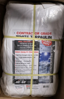 New Contractor Grade White Tarpaulin 40 by 60 Feet - All Weather Protection - Retails for Over $200