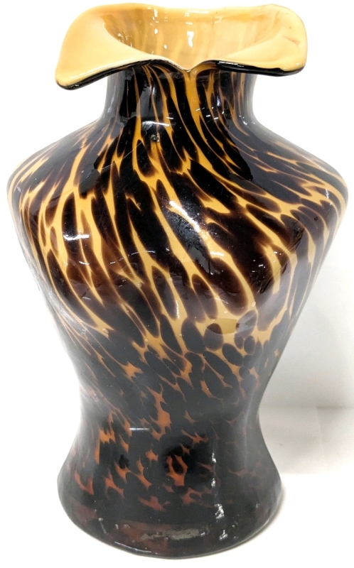 Gorgeous Murano-Style Art Glass Tortoiseshell Busty Lady Torso Vase - 9.8" Tall