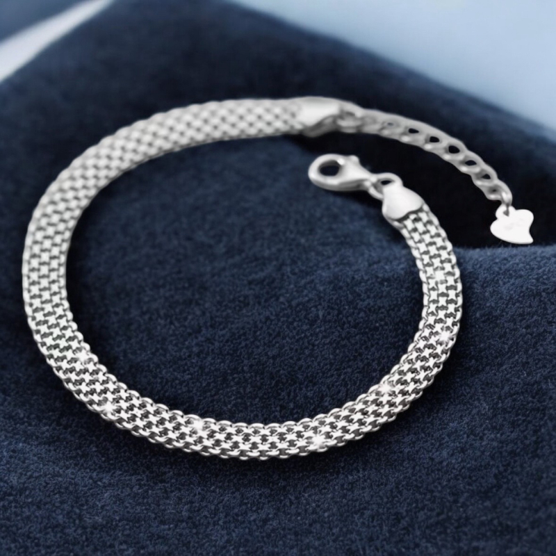 S925 Pure Silver Mesh Style Stamped Bracelet Lobster Clasp Approximately 6.30 + 2 Inch extender