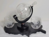 Globe Whiskey Decantor & Two (2) Globe Glasses Set w/Wooden Stand . Glass Ship in Decantor . See Photos for measurements