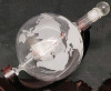 Globe Whiskey Decantor & Two (2) Globe Glasses Set w/Wooden Stand . Glass Ship in Decantor . See Photos for measurements - 2