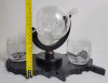 Globe Whiskey Decantor & Two (2) Globe Glasses Set w/Wooden Stand . Glass Ship in Decantor . See Photos for measurements - 6