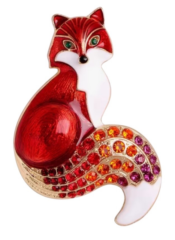 Glittering Fox Rhinestone Enamel Brooch Unique Eye-Catching Design Enamel Finish <br/>Approximately 2 x 1.4 Inch