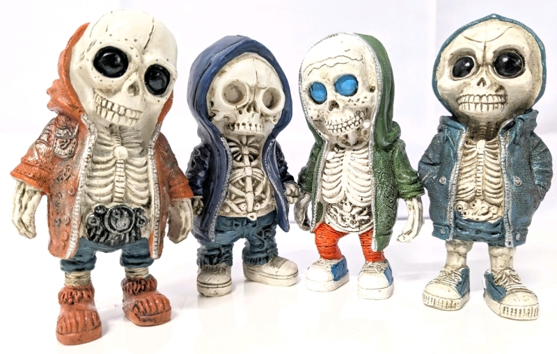4 New Day of the Dead / Streetwear Skeleton Resin Figures - 5.25" Tall