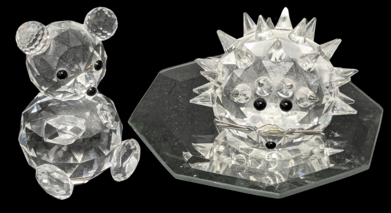 SWAROVSKI Crystal Hedgehog & Bear With Mirrored Plate - Up to 2.6" Tall
