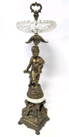 Vintage Art Deco Brass & Marble Cherub Standing Ashtray - 26" Tall