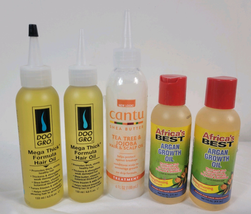 5 New Hair & Scalp Treatment Oils . Mega Thick Formula Hair Oil , Tea Tree & Jojoba Hair & Scalp Oil and Argan Growth Oil