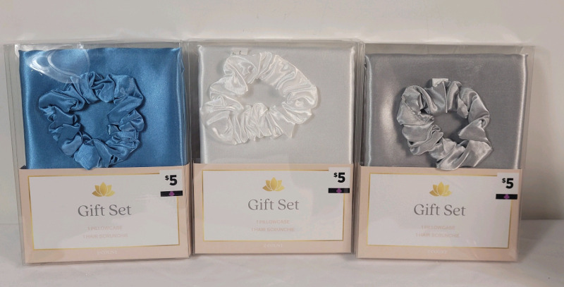 3 New Pillow Case & Hair Scrunchie Gift Sets . Pillowcase measures 20"&times;30"