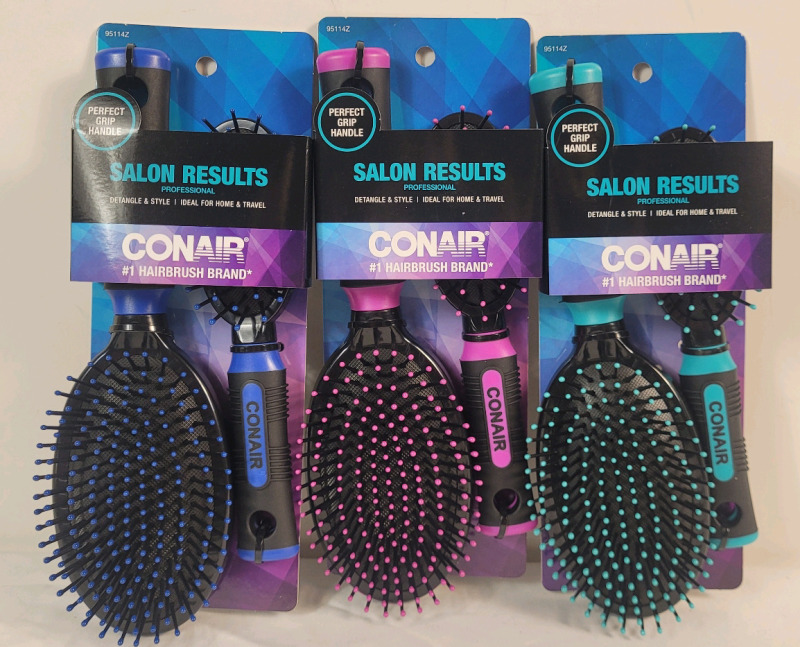 3 New Conair Detangle & Style Hair Brush Sets .