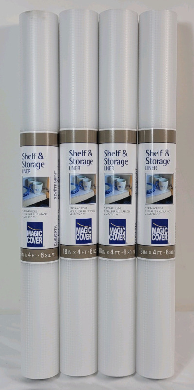 4 New Magic Cover Shelf & Storage Liner , White . Each measures 18"&times;4ft