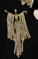 Rhinestone Graceful Couture Draped Dress Lady Brooch Approximately 2.4 x 1.3 Inch