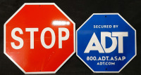 2 New Stop & ADT Metal Signs (Stop Sign is 12"&times;12", ADT Sign is 10"&times;10")