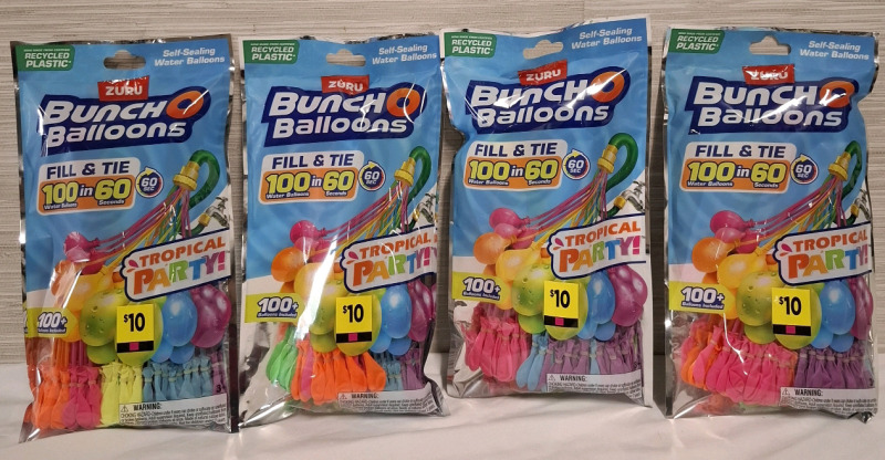 4 New Zuru Buncho Balloons Packets | Includes- 100+ Self Sealing Water Balloons per Packet