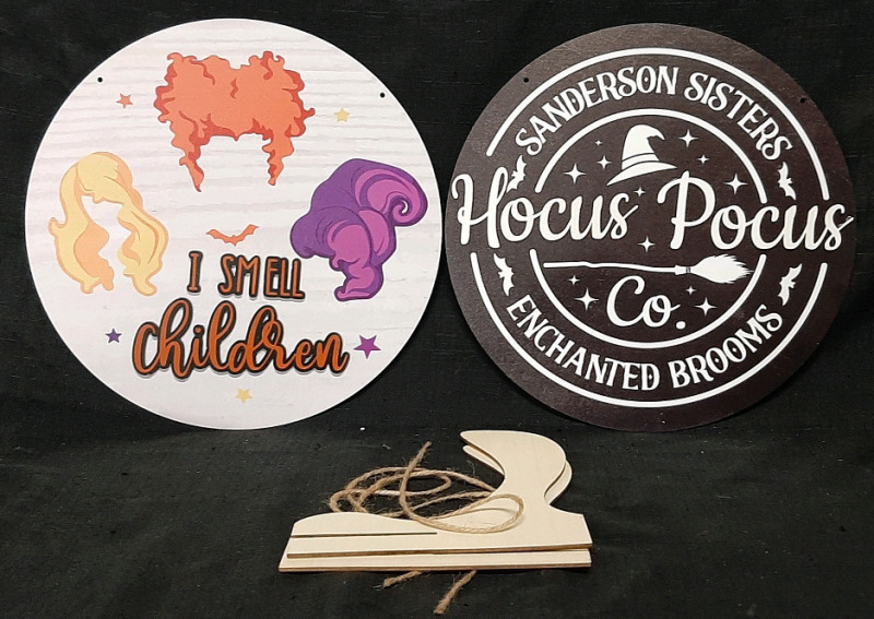 2 New Hocus Pocus Wood Signs with String Included (12" Diameter)