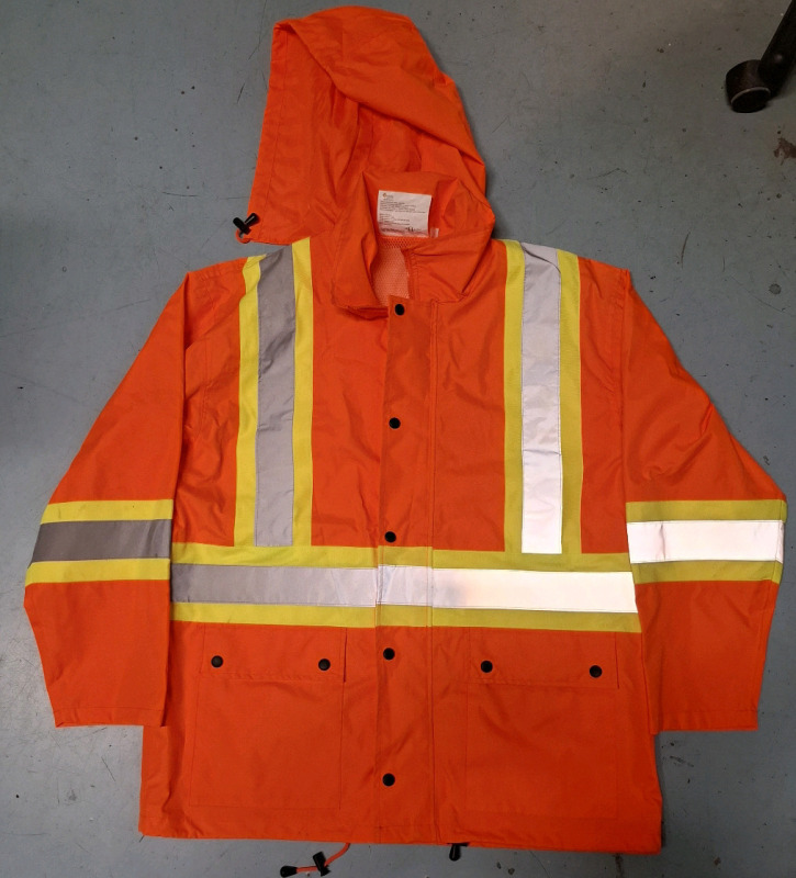 New Class 2 Orange Waterproof Safety Jacket for Men | High Visibility Rain Gear for Work | Comes Reflective Tapes