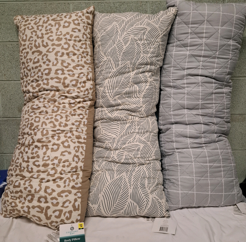 3 New Comfort Bay Body Pillows | 100% Polyester Fiber | Measurements- 18" X 44" Each