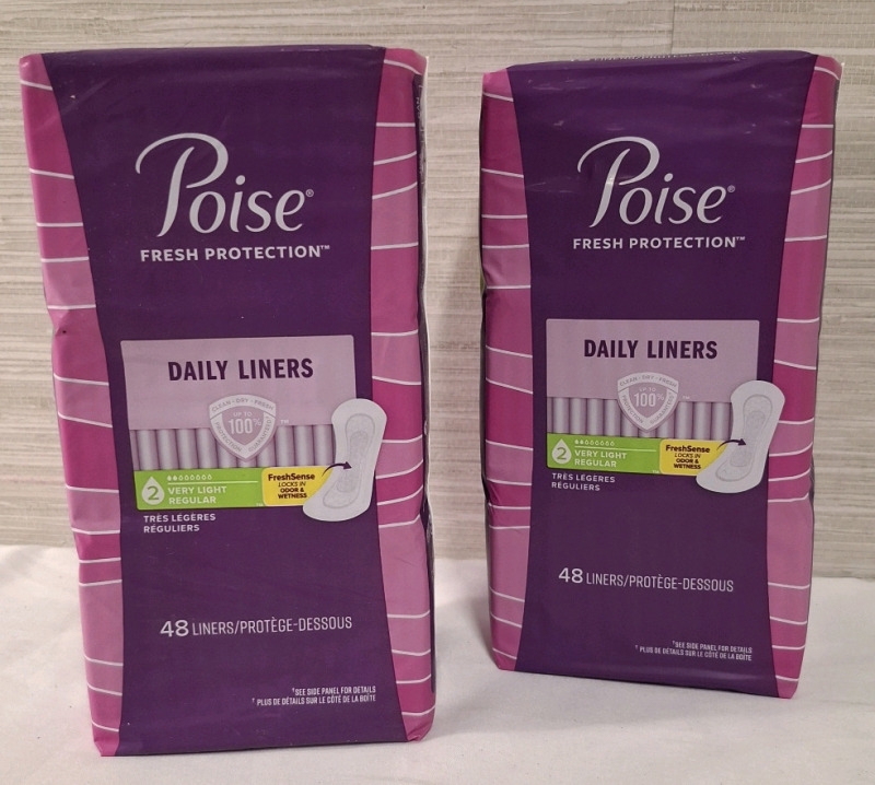 2 New Poise Fresh Protection Daily Liners Packets | 48 Liners per Packet