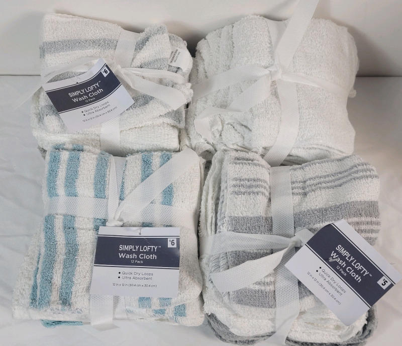 4 Packs New Simply Lofty Wash Clothes . 4 Packs , 12 Per Pack . Each Cloth measures 12"&times;12"