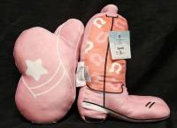 2 New Comfort Bay Pink Cowboy Squish Pillows (Boot is 11.5"&times;16", Thumb is 16"&times;11")