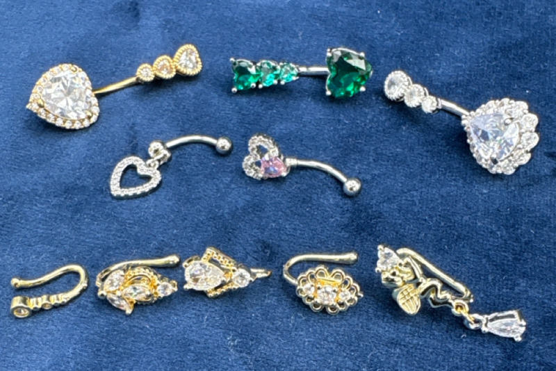 NEW 10PCS Surgical Stainless Steel Hypoallergenic Belly Button Rings | Trendy Dangle Belly Button Piercing Jewelry for Women