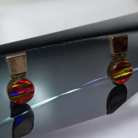 Black Fire Opal Mexico 950 Sterling Silver Pierced Earrings TA-07 .8 Inch Drop Articlated Sterling Square Round Circle Stone