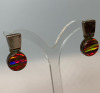 Black Fire Opal Mexico 950 Sterling Silver Pierced Earrings TA-07 .8 Inch Drop Articlated Sterling Square Round Circle Stone - 3
