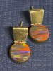 Black Fire Opal Mexico 950 Sterling Silver Pierced Earrings TA-07 .8 Inch Drop Articlated Sterling Square Round Circle Stone - 4