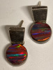 Black Fire Opal Mexico 950 Sterling Silver Pierced Earrings TA-07 .8 Inch Drop Articlated Sterling Square Round Circle Stone - 5