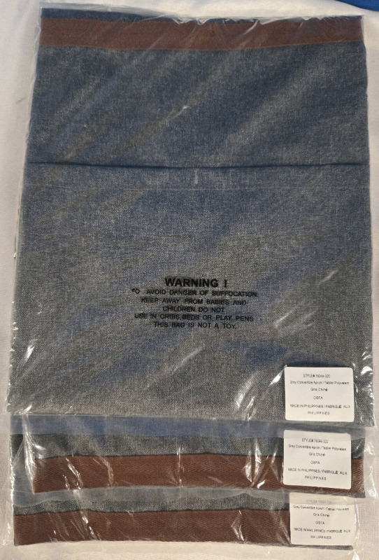 3 New | Fourmy Grey Unisex Convertible One Size Fits Most Apron | Converts From Full To Waist Apron | Straps Measures 40" Long | 4 Large Front Pockets