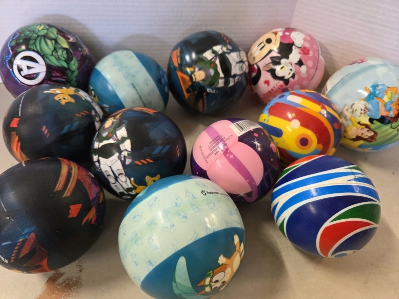 12 New | Variety Sized Bouncy Balls | Includes Designs from DISNEY & BLUEY | Largest Ball Width 5"