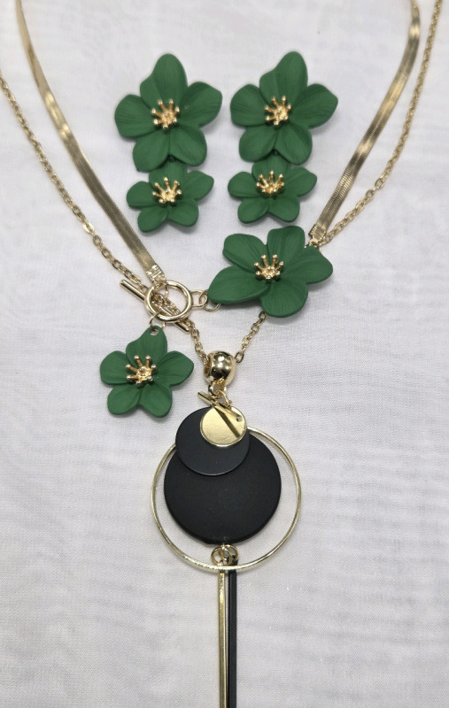 3 New | Modern Statement Jewelry Lot | Fun Floral Earrings w/ Necklaces & Classy Geometric Necklace
