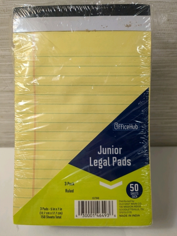 6 New Packs Junior Legal Pads, 3 Per Pack 5x7 inches