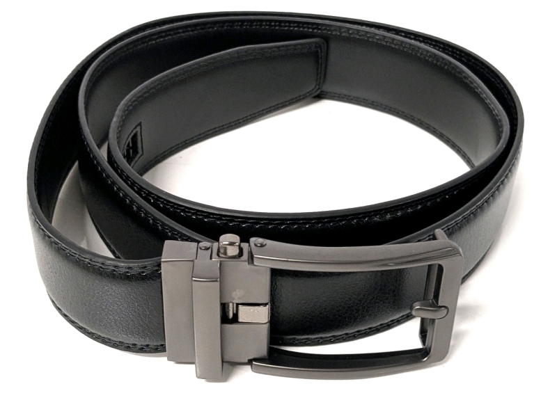 New 44" Long &times; 1.4" Wide (Fits 32 - 38) Vegan Leather Automatic Buckle Holeless Belt (Black)