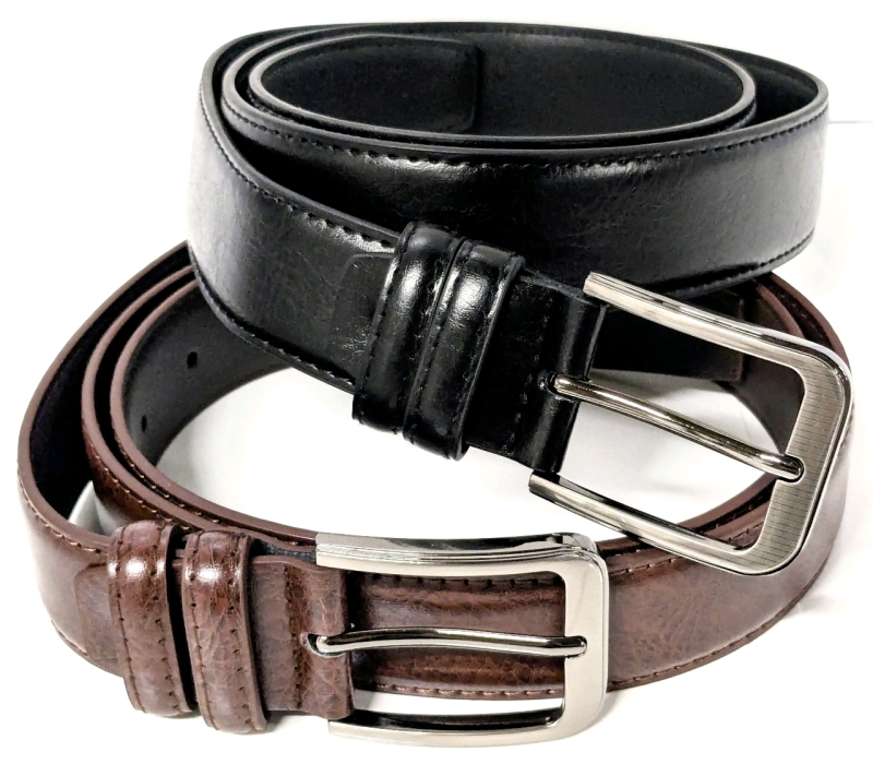 2 New 44" Long &times; 1.25" Wide (Fits 34") Faux Leather Belts (Coffee / Black)