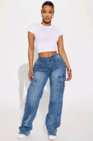 New Size 9 Women's FASHION NOVA Say It Now Stretch Straight Leg Cargo Jeans | Retails $57