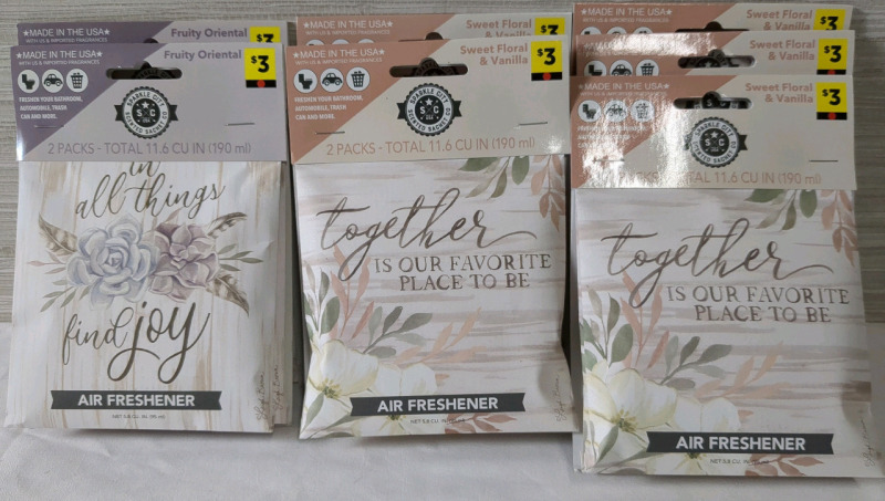 7 New Packs Sparkle City Air Fresheners Assorted Scents Approx 5x5 inches, 2 per Pack