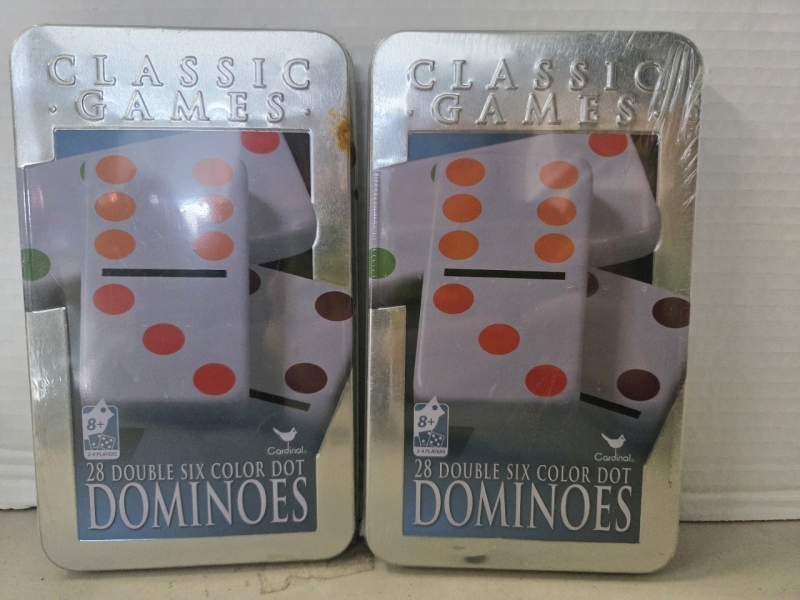 2 New Sets | Classic Games: Dominoes 28 Double Six Color Dot Dominoes 2-6 Players | Each Set Measures 8" x 4&frac12;