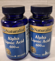 2 New Rexall Naturalist Alpha Lipoic Acid 600mg Bottles | 60 Capsules each | BB 07/2025