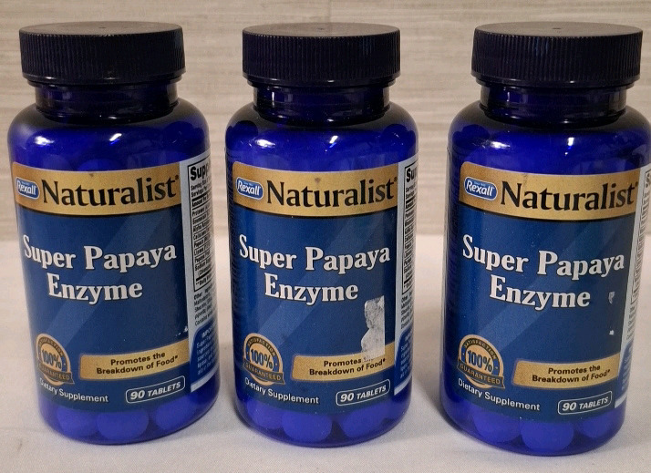 3 New Rexall Naturalist Super Papaya Enzyme Bottles | 90 Tablets each | BB 06/2025