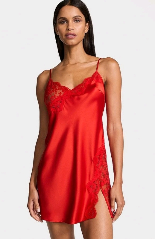New Size Large Women's VICTORIA'S SECRET Satin Rose Lace Trim Asymmetrical Slip | Retails $95!