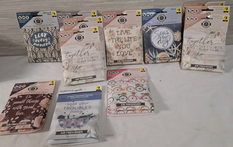 12 New Packs Sparkle City Air Fresheners Assorted Scents Approx 5x5 inches, 2 per Pack