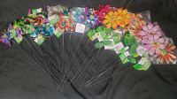 24 New Metal Garden Art / Garden Stakes . Flowers , Frogs , Hummingbird Birds , Butterflies . Measures 21" Tall .